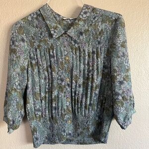 Vintage Japanese Pleated Floral Blouse Cottagecore GardenGirl Coquette